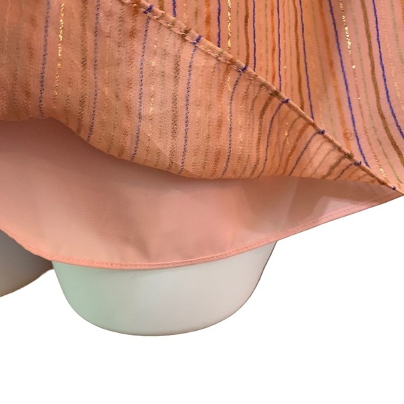 Rebecca Taylor XL Blouse Margarita Pink Metallic Stripe Lurex Silk Lined Top - Picture 5 of 10